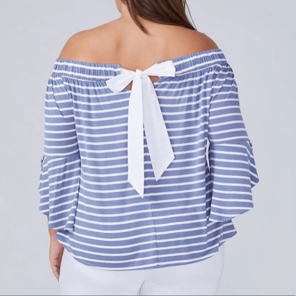 Lane Bryant Striped Off the Shoulder Back Tie Top Size 14/16 - Picture 1 of 10